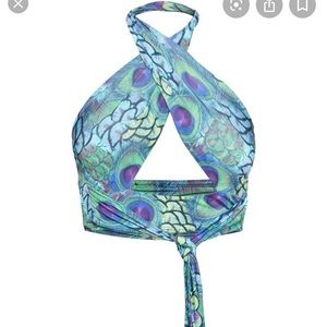 Prettylittlething PLUS peacock halter swim top NWT